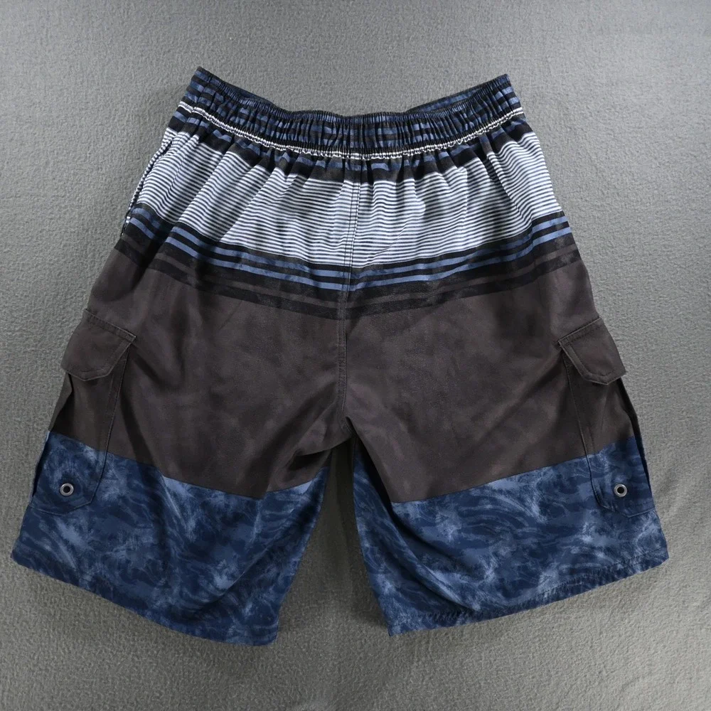 Airwalk Mens Cargo Board Shorts Medium Blue Gray Striped Marble Swim Trunks